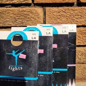 4 Pairs Revolution Dancewear Tights Dark Tan Size LA (Large Adult) New in Pkg